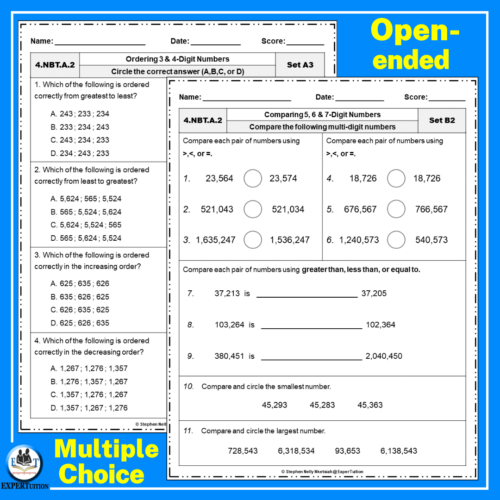 Comparing and Ordering Numbers Worksheets for 3rd, 4th and 5th Grade
