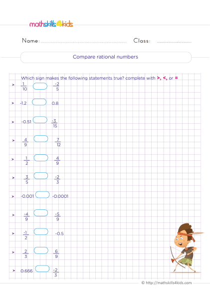 Learn and practice rational numbers: Grade 6 printable worksheets