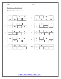 Ratio Tables Worksheets