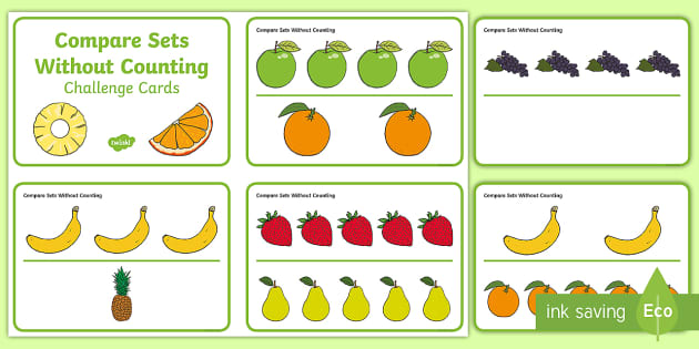 Compare Sets of Fruit without Counting Cards (teacher made)