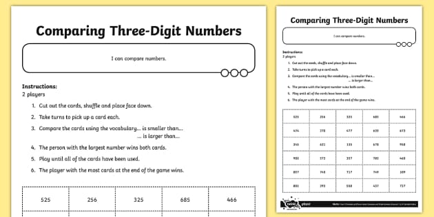 Comparing Three-Digit Numbers Activity (teacher made)