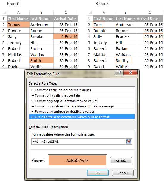 How to compare two Excel files or sheets for differences