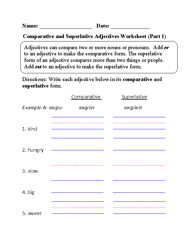 Adjectives Worksheets | Comparative and Superlative Adjectives ...