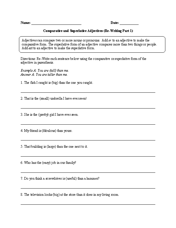 Comparative and Superlative Adjectives Worksheets | Comparative ...