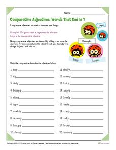 Comparative Adjectives: Words That End in Y Worksheet for 2nd ...