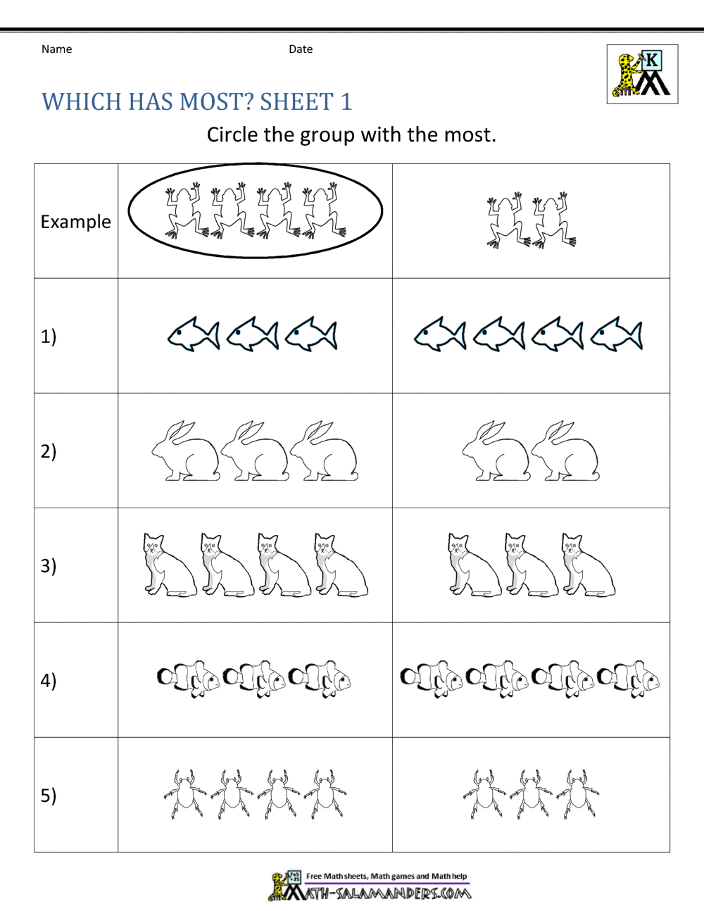 Comparing Numbers Worksheet - Comparing Numbers and Amounts up to 10