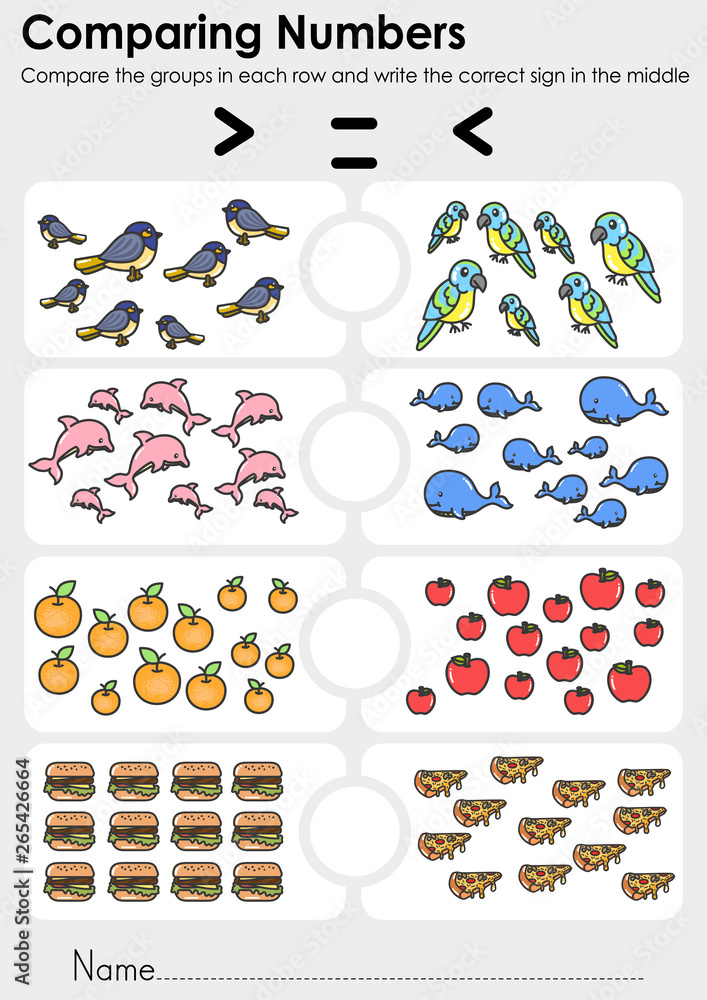 Comparing Numbers worksheet for education. - Compare the groups in ...