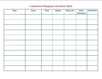 comparison shopping worksheet for students