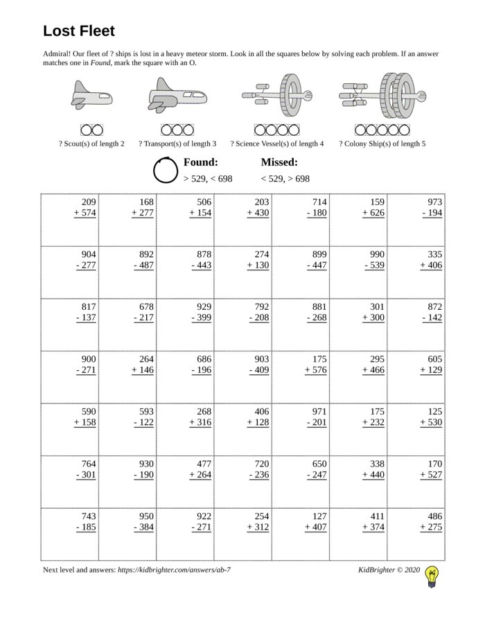 KidBrighter | Mixed Addition And Subtraction Worksheet for Grade 2