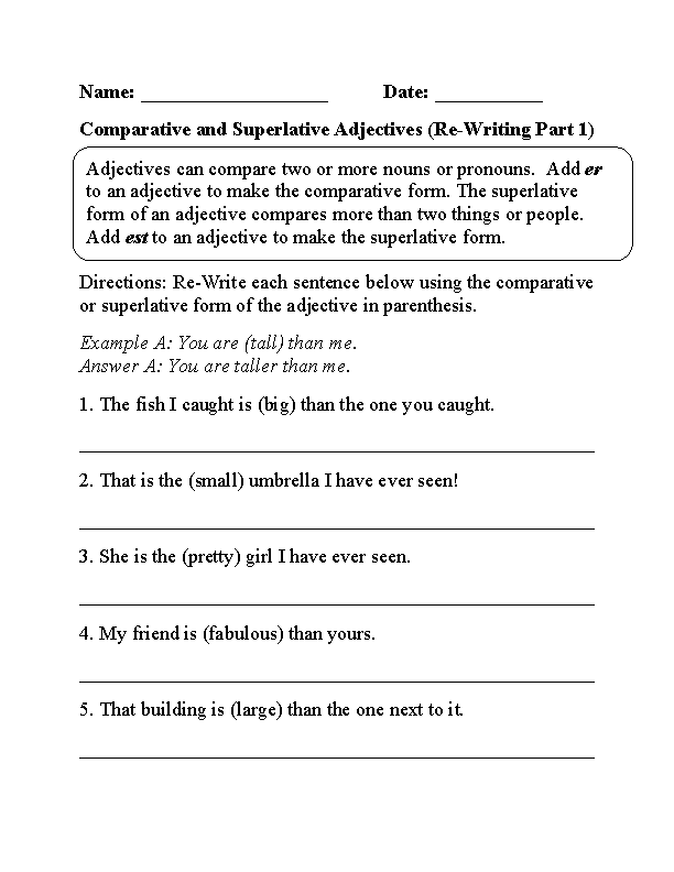 Adjectives Worksheets | Comparative and Superlative Adjectives ...
