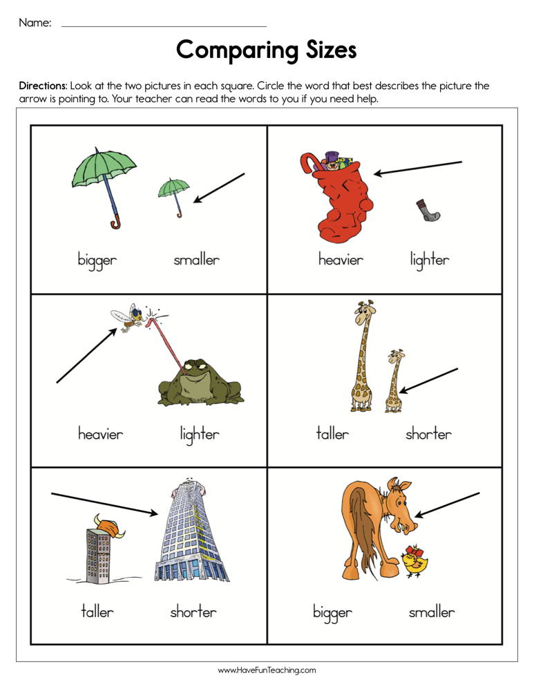 Comparing Sizes Worksheet  
