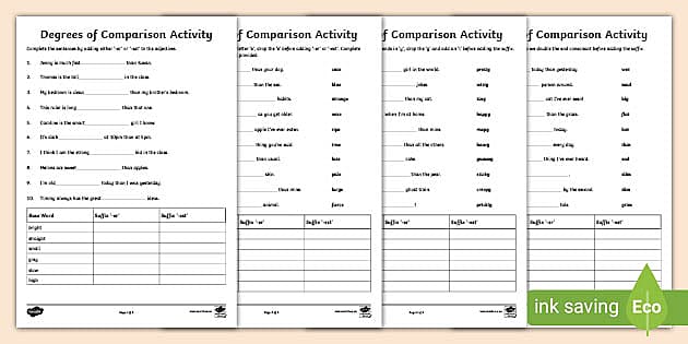 Degrees Of Comparison Worksheet (teacher made) - Twinkl