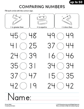 Comparing Numbers up to 50 - Part 1  