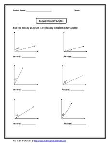 Complementary Angles Worksheet for 4th - 6th Grade | Lesson Planet