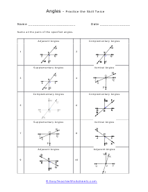 Adjacent, Supplementary, Complementary, and Vertical Angles Worksheets