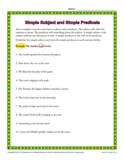 complete and simple predicate worksheet