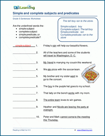 Complete subjects &  predicates worksheets | Worsheets library