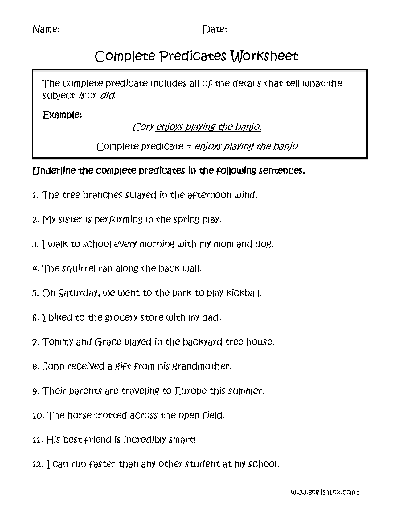 complete and simple predicates worksheet