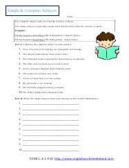 complete and simple subject worksheet