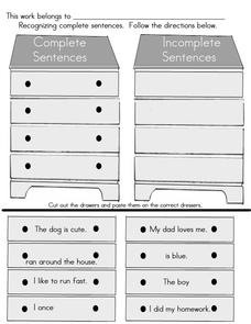 Recognizing Complete Sentences Worksheet for 1st - 3rd Grade ...