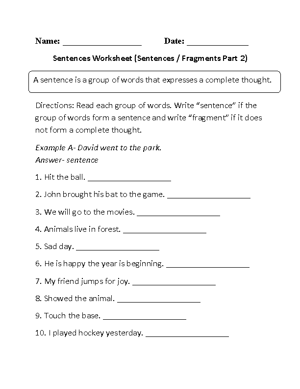 Sentences Worksheets | Simple Sentences Worksheets