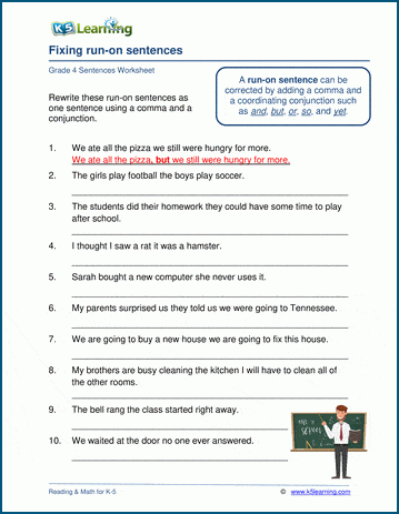 complete sentence worksheet 4th grade