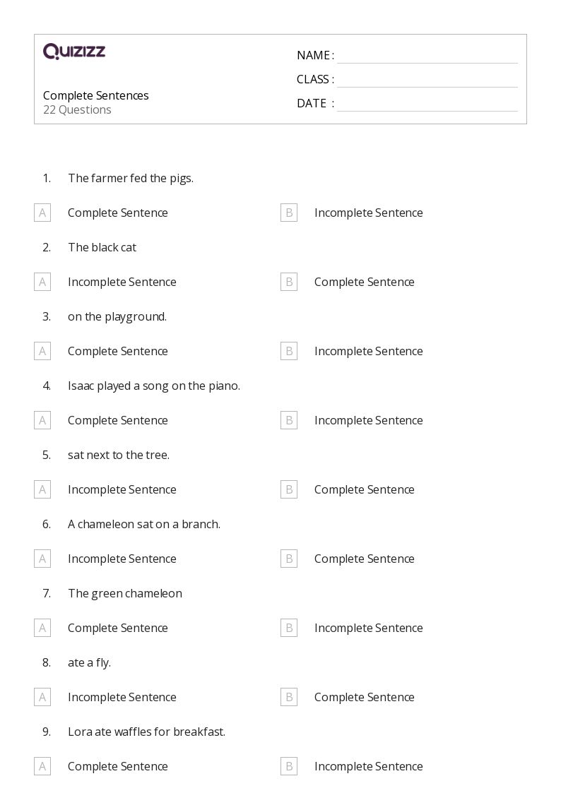 50+ Complete Sentences worksheets for 4th Grade on Quizizz | Free ...