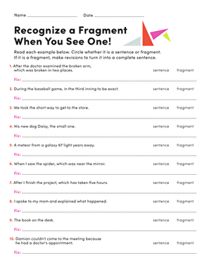 complete sentences and fragments worksheet