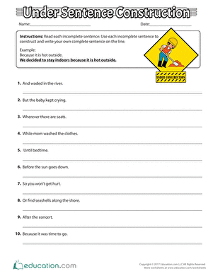 Under Sentence Construction | Worksheet 