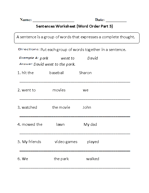 Simple Sentences Worksheets | Word Order Simple Sentences ...