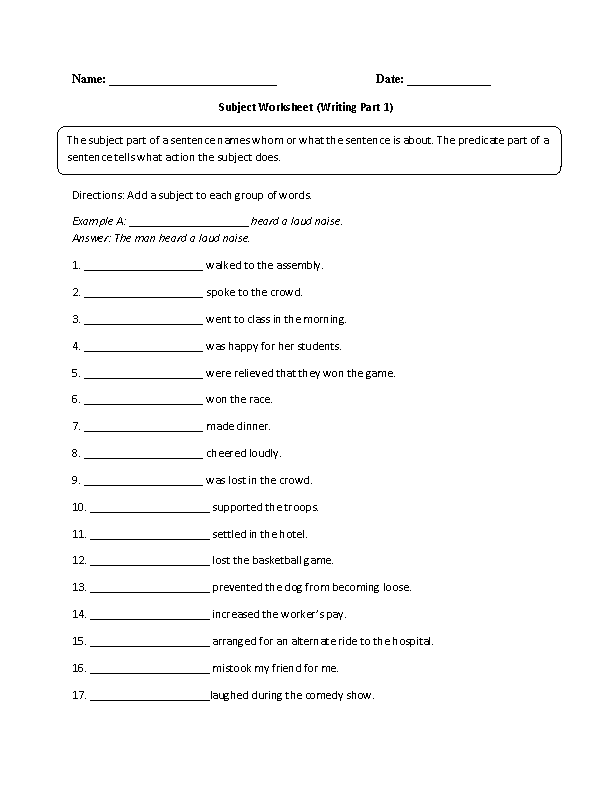 worksheets library | Subject and Predicate Worksheets