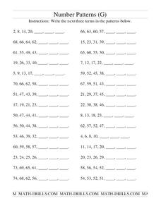 Number Patterns Worksheet for 3rd - 4th Grade | Lesson Planet