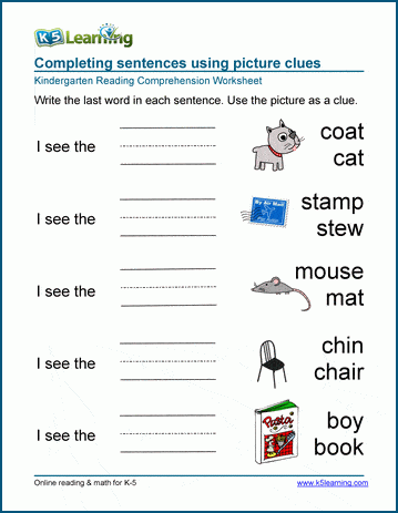 Completing sentences worksheets for preschool and kindergarten ...