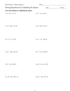 completing the square worksheet with answers