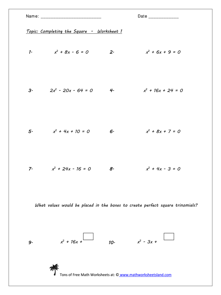 Completing the square worksheet: Fill out &  sign online | DocHub