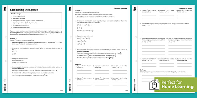 completing the square worksheet