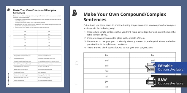 Make Your Own Compound/Complex Sentences Cards 