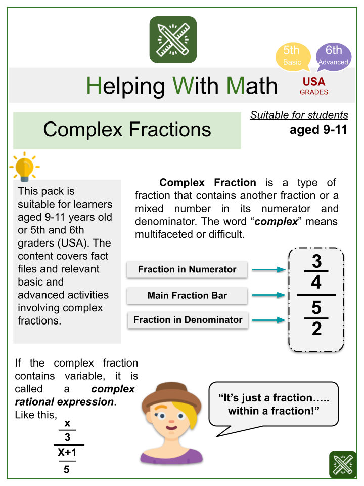 Complex Fractions Fashion Themed Math Worksheets Aged 9 11