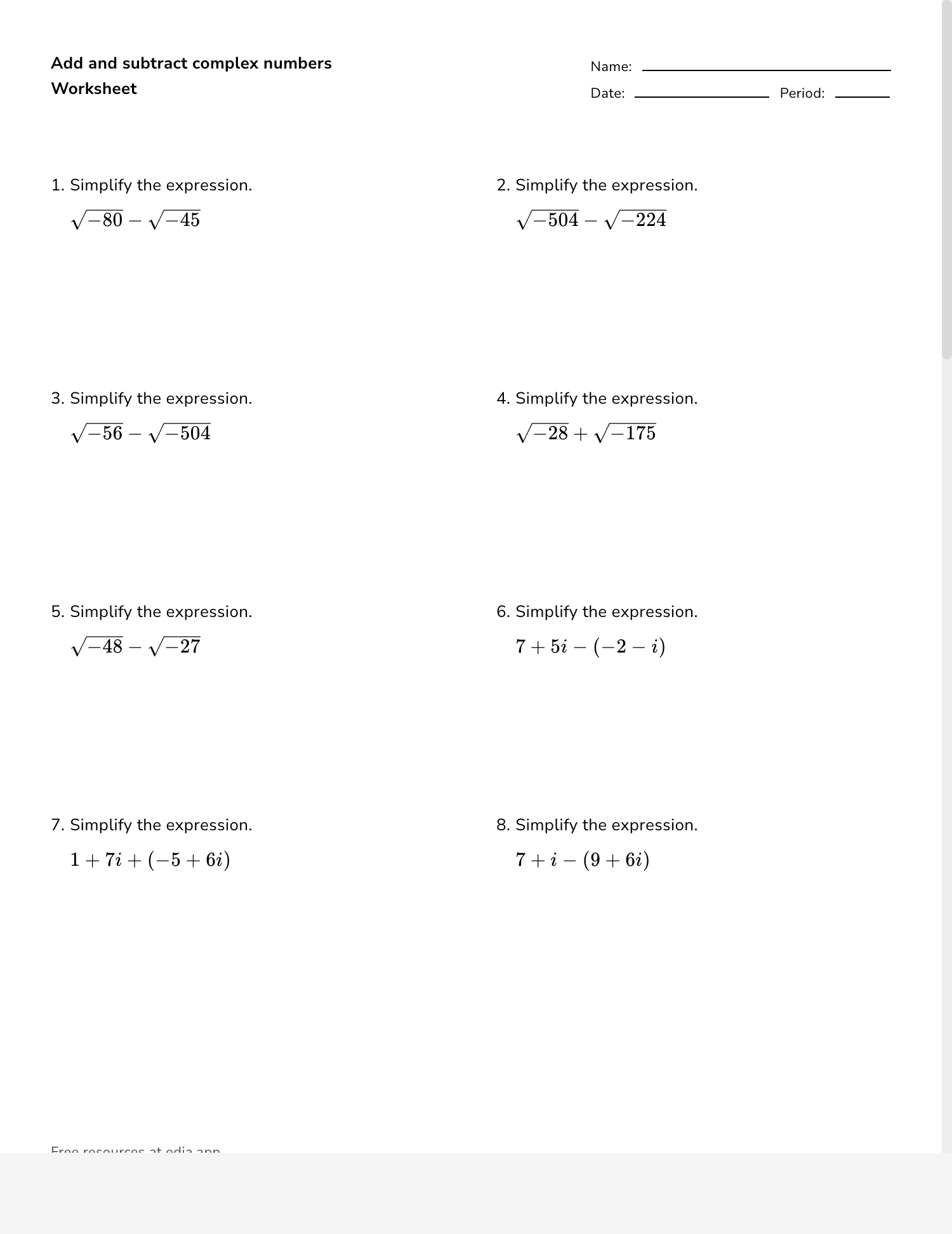 Fillable Online Conjugates and Dividing Complex Numbers