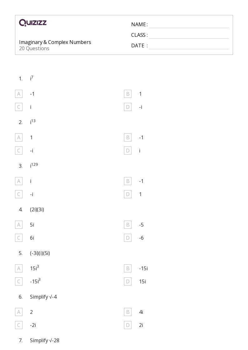 50+ Complex Numbers worksheets on Quizizz Free & Printable
