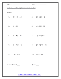 complex numbers worksheet algebra 2