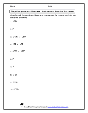 complex numbers worksheet