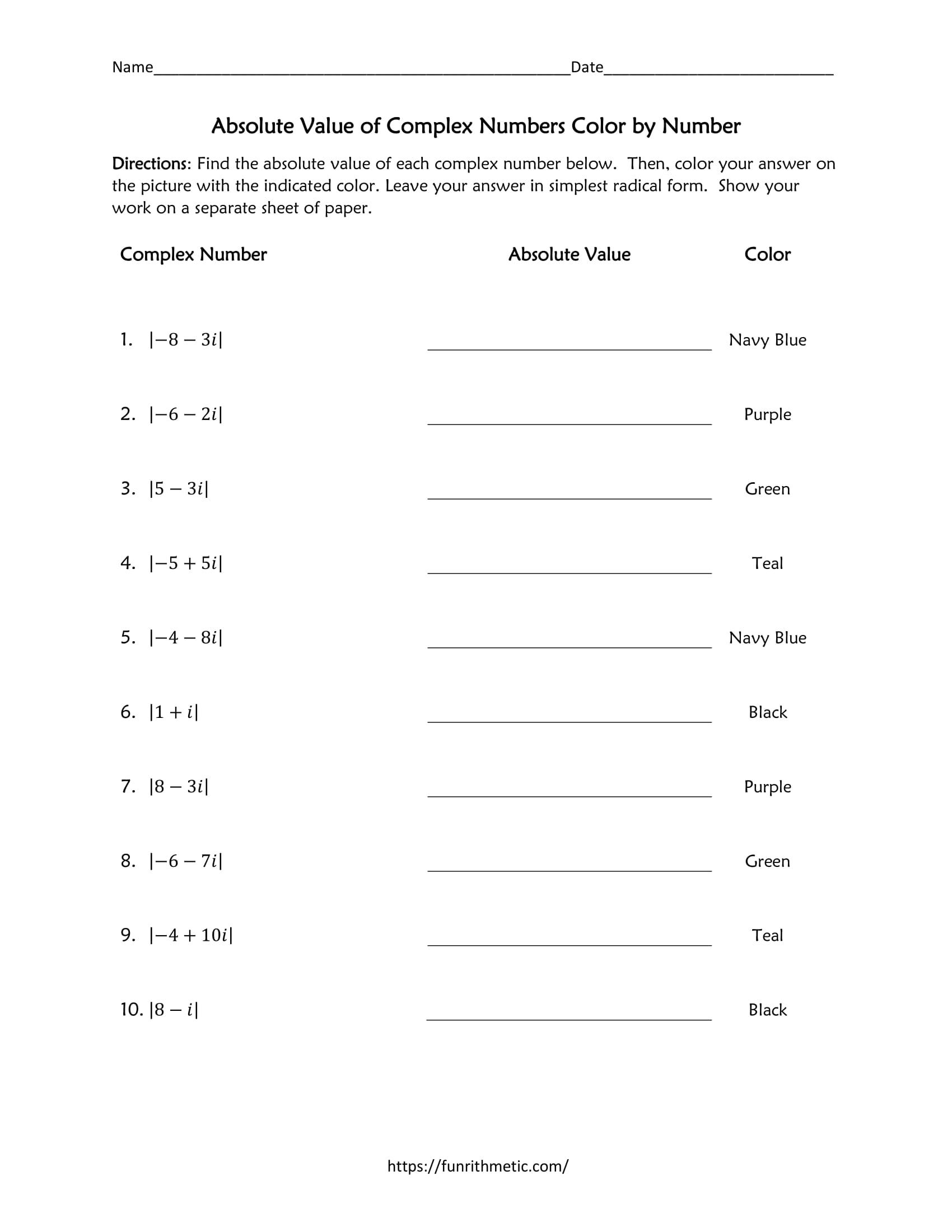 Free complex numbers worksheet, Download Free complex numbers worksheet