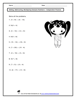 complex numbers worksheet