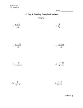 complex numbers worksheet