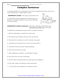 complex sentences worksheet 3rd grade