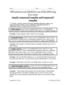 Simple, Compound, Complex, and Compound-Complex Sentences Handout ...