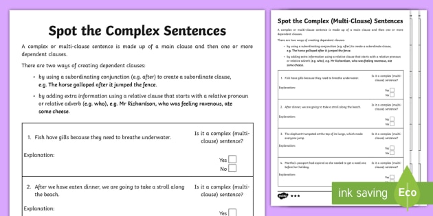 Complex Sentences: Differentiated Worksheets for KS2 kids