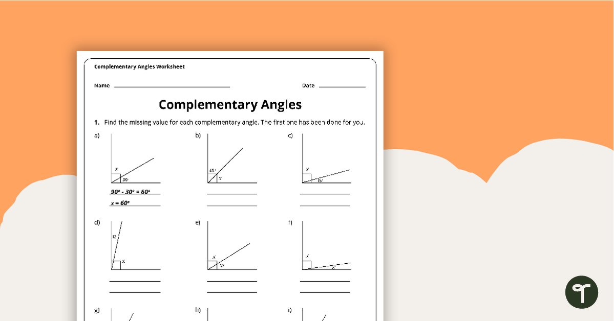 Complementary Angles - Year 6 Maths Worksheet | Teach Starter