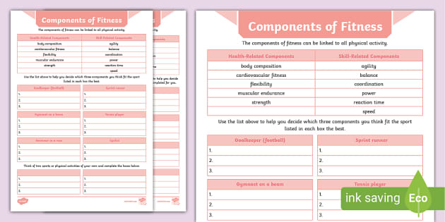 components of fitness worksheet